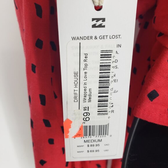 Billabong Sincerely Jules Wrapped in Love Wrap Top M Long Puff Sleeves Red - Picture 10 of 14